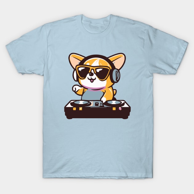 Cute Corgi plays Dj Music Funny Dog kawaii T-Shirt by Kawaii Bomb